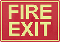 Image of Product. Front orientation. Signs. Glow-in-the-Dark Exit Signs, Fire Exit (English)—Red with Glow-in-the-Dark Green Message.