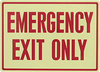 Image of Product. Front orientation. Signs. Glow-in-the-Dark Exit Signs, Emergency Exit Only (English)—Glow-in-the-Dark Green with Red Message.