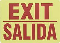 Image of Product. Front orientation. Signs. Glow-in-the-Dark Exit Signs, Exit/Salida (English/Spanish)—Glow-in-the-Dark Green with Red Message.
