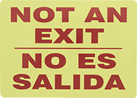 Image of Product. Front orientation. Signs. Glow-in-the-Dark Exit Signs, Not an Exit/No Es Salida (English/Spanish)—Glow-in-the-Dark Green with Red Message.