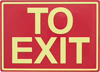 Image of Product. Front orientation. Signs. Glow-in-the-Dark Exit Signs, To Exit (English)—Red with Glow-in-the-Dark Green Message.