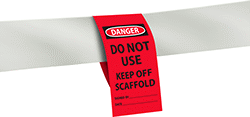 Image of ProductInUse. Front orientation. Tags. Machine and Equipment Operation Tags, Danger—Do Not Use Keep Off Scaffold.