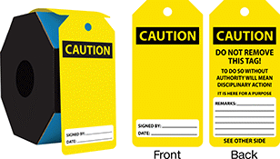 Image of Product. Front orientation. Contains Annotated, MultipleImages. Tags. Machine and Equipment Operation Tags, Blank, Caution, Caution—Do Not Remove This Tag, Roll.