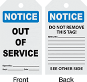 Image of Product. Front orientation. Contains Annotated, MultipleImages. Tags. Machine and Equipment Operation Tags, Notice—Out of Service.