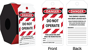 Image of Product. Front orientation. Contains Annotated, MultipleImages. Tags. Lockout/Tagout Tags, Danger—This Energy Source Has Been Locked Out!, Danger—Do Not Operate This Lock/Tag May Only Be Removed By.