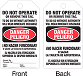 Image of Product. Front orientation. Contains Annotated, MultipleImages. Tags. Lockout/Tagout Tags, Danger—Do Not Operate or Remove This Tag/Peligro—No Hacer Funcionar o Sacar La Tarjeta de Advertencia.