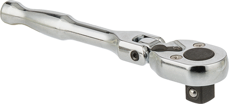 Image of Product. Front orientation. Flex-Head Ratchet Wrench, 3/8" Square Drive, 4-3/4" Overall Length.