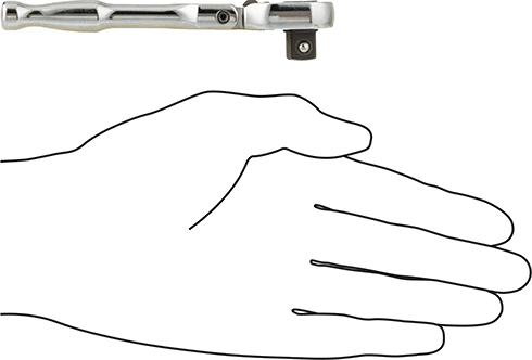 Image of Product. Side1 orientation. Contains SizingReference. Flex-Head Ratchet Wrench, 3/8" Square Drive, 4-3/4" Overall Length.
