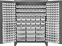 Image of Product. 227 Bins. Front orientation. Cabinets. Heavy Duty Bin-Box Cabinets, Stationary, Assembled, Total of 227 Bins.