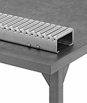 Image of ProductInUse. Front orientation. Conveyors. Stainless Steel Bench-Top Roller Conveyors, Straight Conveyor.