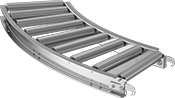 Image of Product. Front orientation. Conveyors. Roller Conveyors, 45° Curved Conveyor, Aluminum Rollers.