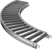 Image of Product. Front orientation. Conveyors. Roller Conveyors, 90° Curved Conveyor, Galvanized Steel Rollers.