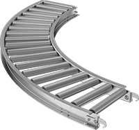Image of Product. Front orientation. Conveyors. Roller Conveyors, 90° Curved Conveyor, Aluminum Rollers.