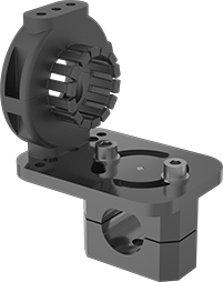 Image of Product. Front orientation. Cable and Hose Carrier Accessories. Any-Which-Way Enclosed Cable and Hose Carriers, End Mounting Bracket, Clamp Connector.