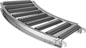 Image of Product. Front orientation. Conveyors. Roller Conveyors, 45° Curved Conveyor, Galvanized Steel Rollers.