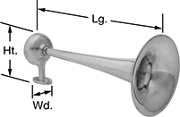 Image of Product. Front orientation. Contains Annotated. Audible Alarms. Trumpet-Style Horns, Air Powered.