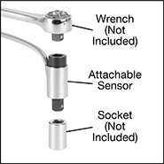 Image of ProductInUse. Front orientation. Contains Annotated, Border. Wrench-Attachable Sensors. Data-Recording Torque Gauges.