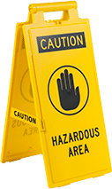 Image of Product. Front orientation. Signs. Fold-Flat Restricted Area Signs, Caution—Hazardous Area (English).