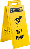 Image of Product. Front orientation. Signs. Fold-Flat Restricted Area Signs, Caution—Wet Paint (English).
