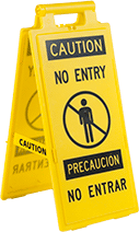 Image of Product. Front orientation. Signs. Fold-Flat Restricted Area Signs, Caution—No Entry/Precaucion—No Entrar with Do Not Enter Symbol (English/Spanish).