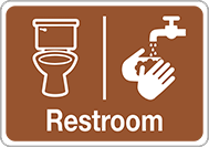 Image of Product. Front orientation. Signs. Restroom Signs, Restroom with Toilet and Sink Symbols (English), Brown (White Message).