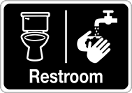Image of Product. Front orientation. Signs. Restroom Signs, Restroom with Toilet and Sink Symbols (English), Black (White Message).