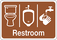 Image of Product. Front orientation. Signs. Restroom Signs, Restroom with Toilet, Urinal, and Sink Symbols (English), Brown (White Message).