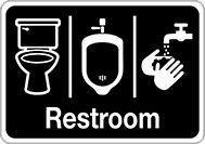 Image of Product. Front orientation. Signs. Restroom Signs, Restroom with Toilet, Urinal, and Sink Symbols (English), Black (White Message).