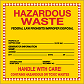 Image of Product. Front orientation. Labels. Hazardous Material Storage Labels , Hazardous Waste—Handle with Care.