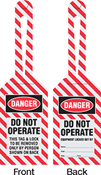 Image of Product. Front orientation. Contains Annotated, MultipleImages. Tags. Machine and Equipment Operation Tags, Danger—Do Not Operate This Tag & Lock To Be Removed Only by Person Shown on Back, Danger—Do Not Operate.