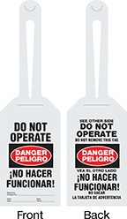 Image of Product. Front orientation. Contains Annotated, MultipleImages. Tags. Machine and Equipment Operation Tags, Danger—Do Not Operate/Peligro—No Hacer Funcionar.