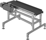 Image of System. Conveyor Shown with Two Stands and Cross Braces. Front orientation. Conveyors. High-Capacity Ready-to-Run Mini Belt Conveyors.