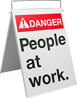 Image of Product. Front orientation. Signs. Fold-Flat Restricted Area Signs, Danger—People at Work (English).