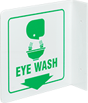 Image of Product. Front orientation. Signs. Flange-Mount First-Aid Signs, Eye Wash with Arrow (English)—Two-Way View.