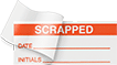 Image of Product. Front orientation. Labels. Material Tracking Labels with Laminating Flap , Scrapped.
