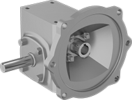 Image of Product. With Left-Side Output. Front orientation. Left Side. Right-Angle Speed Reducers for Face-Mount AC Motors.