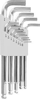 Image of Product. Front orientation. Angled-Drive Ball-Tip Hex L-Key Set, 13 Pieces, Chrome Plated Alloy Steel.