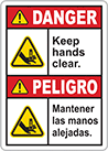 Image of Product. Front orientation. Labels. Illustrated Machine and Equipment Operation Labels , Danger—Keep Hands Clear/Peligro—Mantenga Las Manos Alejadas, Vertical Orientation.