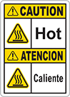 Image of Product. Front orientation. Labels. Illustrated Machine and Equipment Operation Labels , Caution—Hot/Atencion—Caliente.