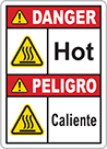 Image of Product. Front orientation. Labels. Illustrated Machine and Equipment Operation Labels , Danger—Hot/Peligro—Caliente, Vertical Orientation.