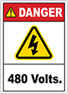 Image of Product. Front orientation. Labels. Illustrated Electrical Hazard Labels , Danger—480 Volts.