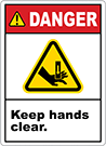 Image of Product. Front orientation. Labels. Illustrated Machine and Equipment Operation Labels , Danger—Keep Hands Clear.