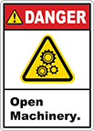 Image of Product. Front orientation. Labels. Illustrated Machine and Equipment Operation Labels , Danger—Open Machinery.