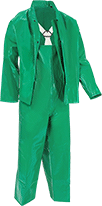 Image of Product. Front orientation. Rain Suits. Chemical-Resistant Rain Suits, Suit with Bib Overalls and Jacket.