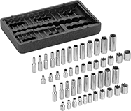 Image of Product. Front orientation. Sockets. Economy 6-Point Socket Sets, Sockets—Chrome-Plated Steel, Plastic Case.