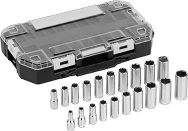 Image of Product. Front orientation. Economy 6-Point Socket Set, 3/8" Square Drive, 20 Pieces.