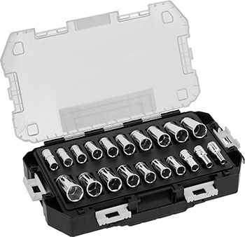 Image of Product. Front orientation. Economy 6-Point Socket Set, 3/8" Square Drive, 20 Pieces.