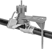 Image of ProductInUse. Installed on Handle (Padlock Not Included). Front orientation. Lockouts. Universal Valve Lockouts.
