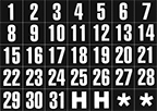 Image of Product. Front orientation. Labels. Magnetic Chart Date Headers , Numbers (1-31, H, *).