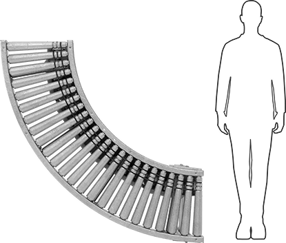 Image of Product. Side1 orientation. Contains SizingReference. Motorized Roller Conveyor, Extension, 90 Degree Curve, 19" Overall Width.